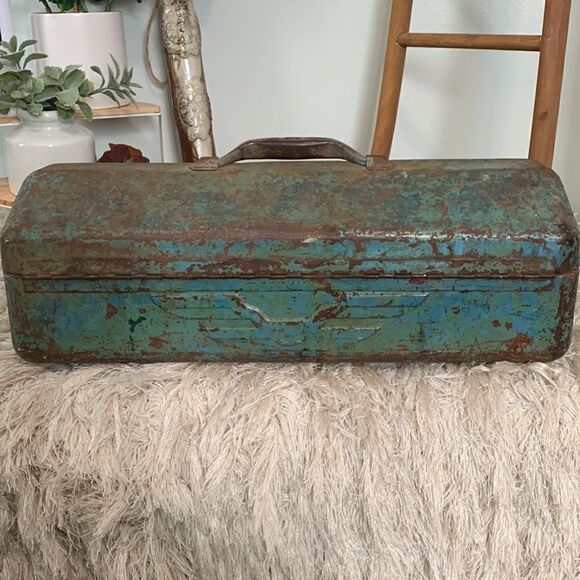 Vintage Distressed And  Rusty Toolbox 
Rustic Farm Industrial Decor - Picture 5 of 16